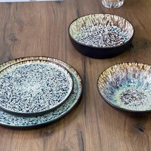 Handmade Ceramic Dinnerware Set | Dinnerware set | Bulk Order | 4-Piece Stoneware Plates & Bowls | Rustic Pottery Dish Set | Custom Colors