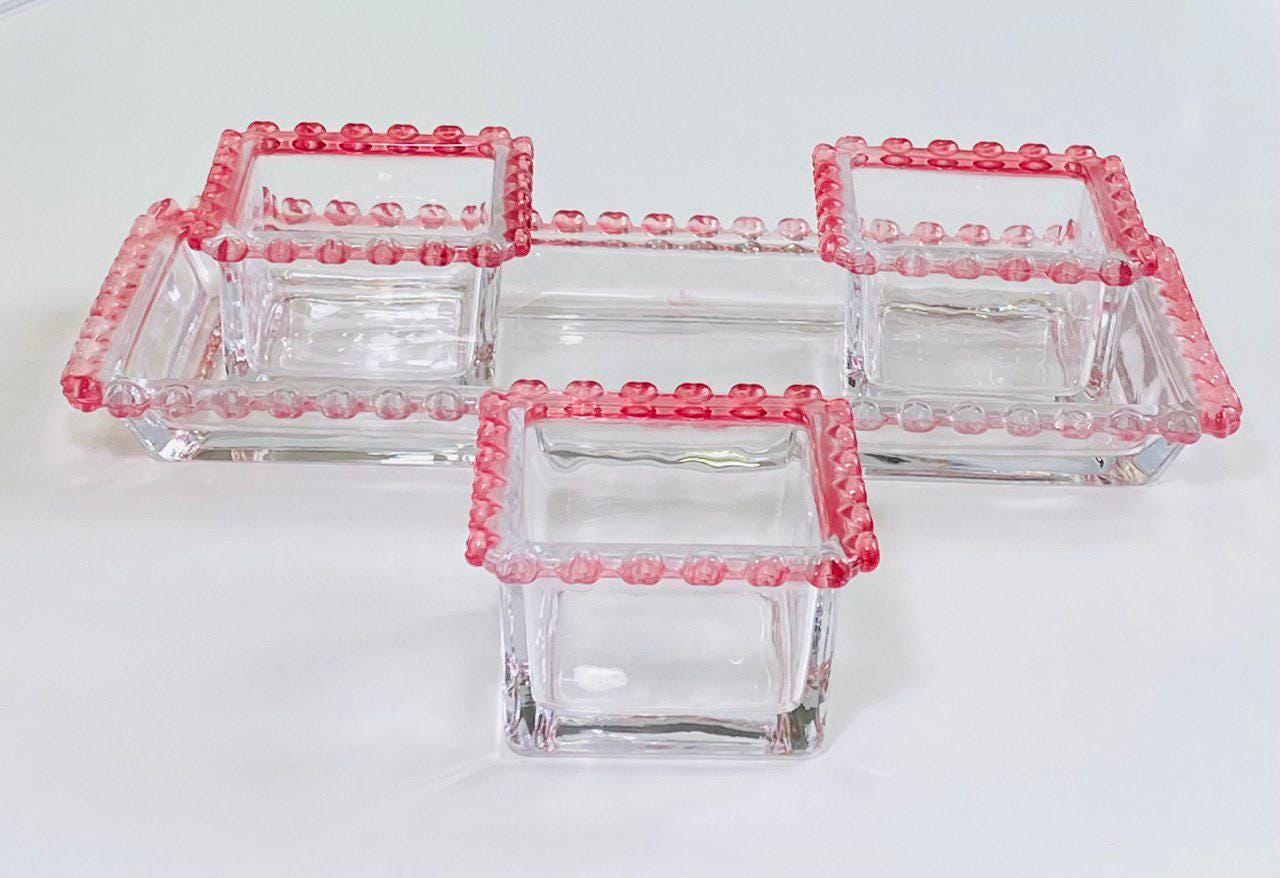 Beaded-edge Pink Glass Tableware Set | Handmade Romantic Dinnerware ...