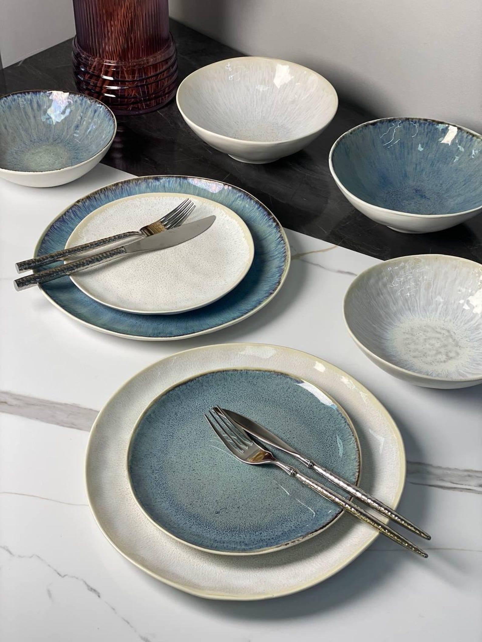 Tableware Order Handmade Ceramic Dinnerware Set | 4-piece Stoneware Plates & Bowls ...