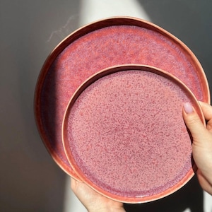 Dinner set , Dinner plate square, Gift set of plates, Ceramic serving dish set, Contemporary ceramic dinnerware set, pink ceramic set,