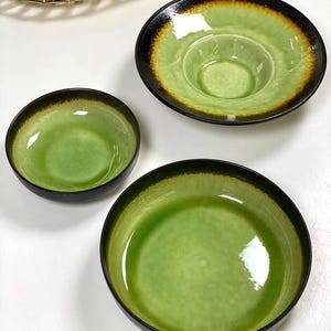 Olive Green Ceramic Dinnerware Set | 3 Piece Handmade Plate & Bowl | Restaurant Tableware | Wedding Gift | Wholesale Prices | Bulk Orders