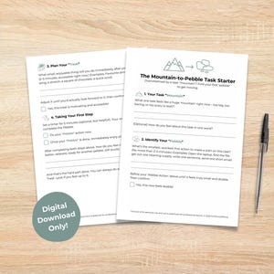 ADHD Task Initiation Worksheet: Mountain to Pebble Executive Function Planner (Digital Download)