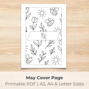 Mai Deckblatt | Printable Journal Titel | Frühling Monatsplaner Einsatz | Florale Biene Malvorlage | A4 A5 US Letter PDF
