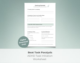 Task Initiation Worksheet, ADHD Procrastination Printable, Executive Function