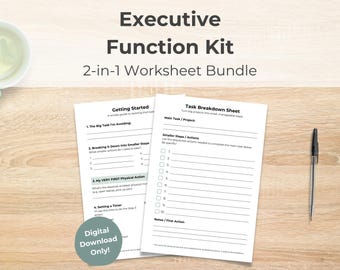 Executive Function Kit, ADHD Task Initiation Worksheets, Printable Bundle