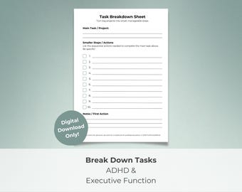 Task Breakdown Sheet for ADHD | Printable Project Planner & Executive Function Aid | To-Do List Organizer