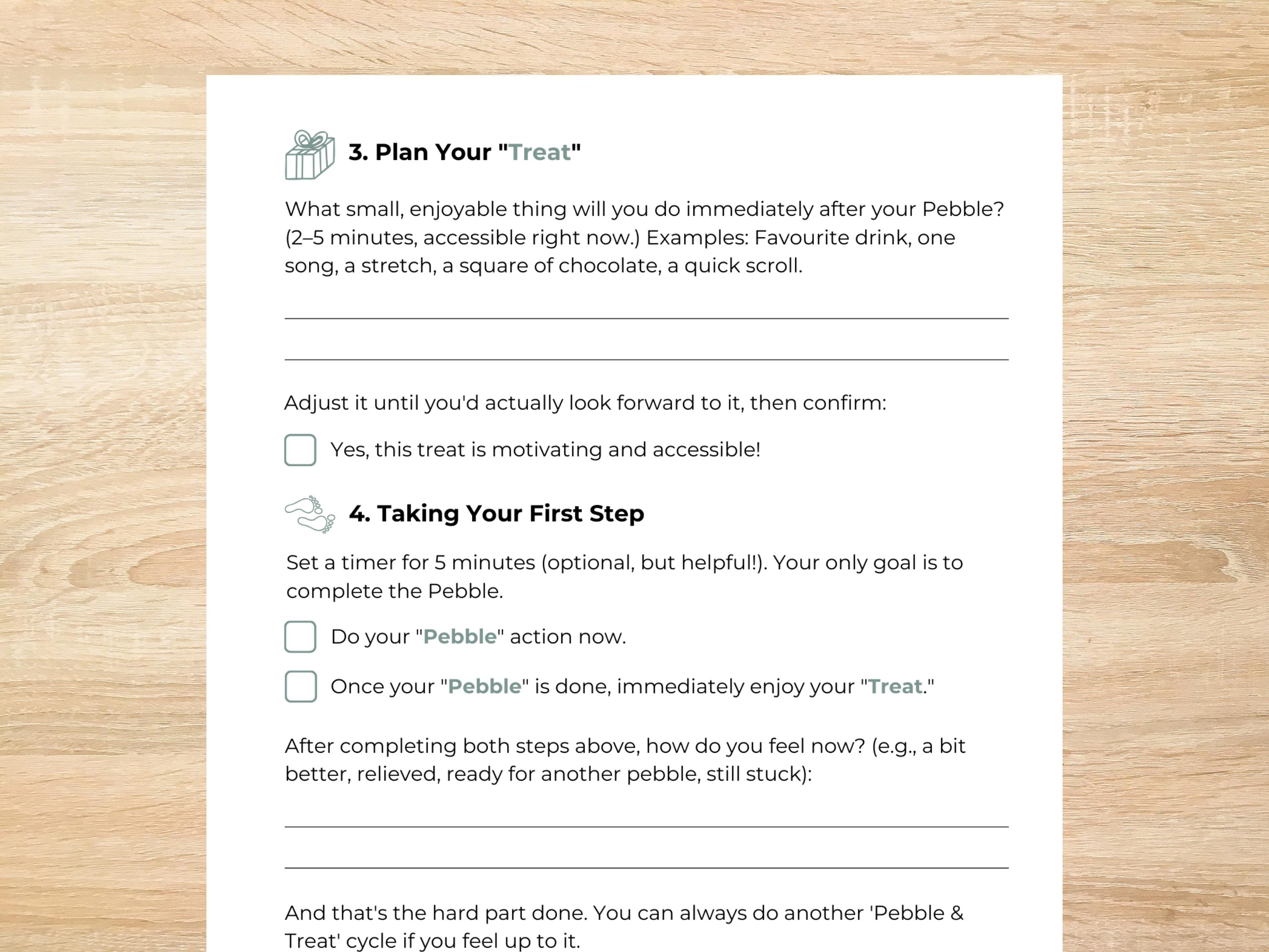 ADHD Task Initiation Worksheet: Mountain to Pebble Executive Function ...
