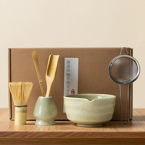 Japanese Ceremonial Matcha Kit, Ceramic Matcha Bowl Set with Whisk Scoop Holder, Handmade accessories 6 Pieces set,Green Tea Ritual Gift Box