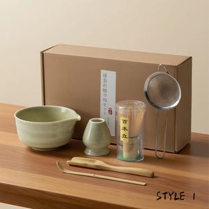 Ceramic Matcha Bowl Set with Whisk Scoop Holder, 5 Colors Handmade accessories, Green Tea Ritual, Japanese Ceremonial Matcha Kit Gift box