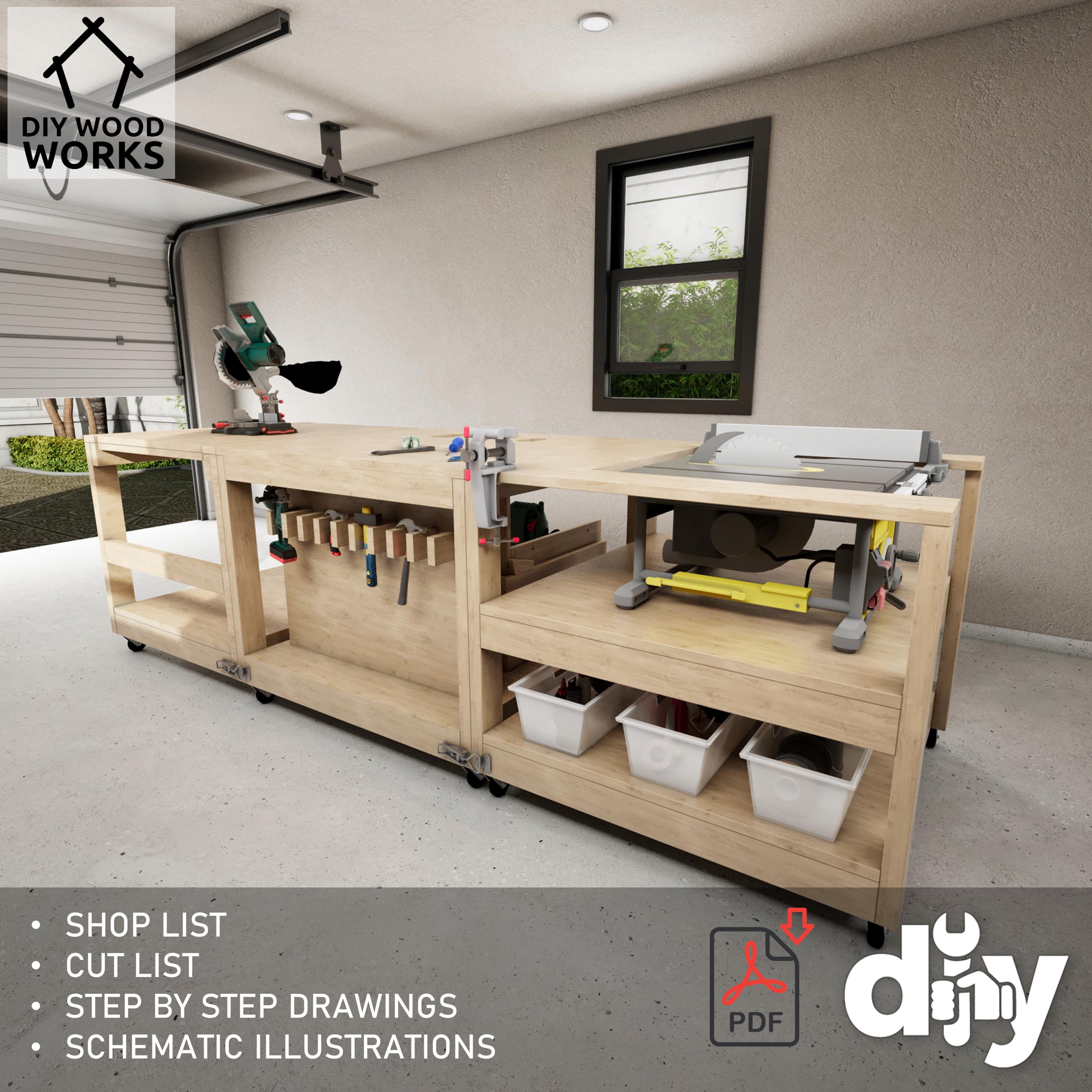 Flip Top Workbench Plans: Mobile Miter Saw & Table Saw Station ...