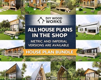 Paquete de planos para casas pequeñas, cabañas, casas con estructura en A, sistema métrico e imperial (descarga digital)