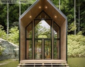 Modern Tiny House DIY Plan: Gable Roof Cabin with Floor-to-Ceiling Windows (Digital Download)