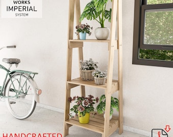 Handgefertigte Blumenampel aus Holz: 3-stöckiges Rustikales Regal (Digitaler Download)