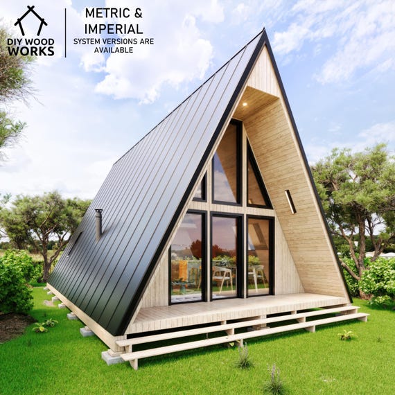 2 Bedroom A-Frame Cabin Plans: Modern Tinyhouse Blueprint (Digital Download)