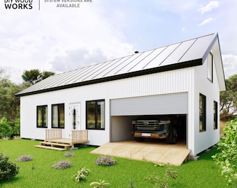 2-Bedroom Barndominium Plan: Modern DIY Cabin with Garage (Digital Download)