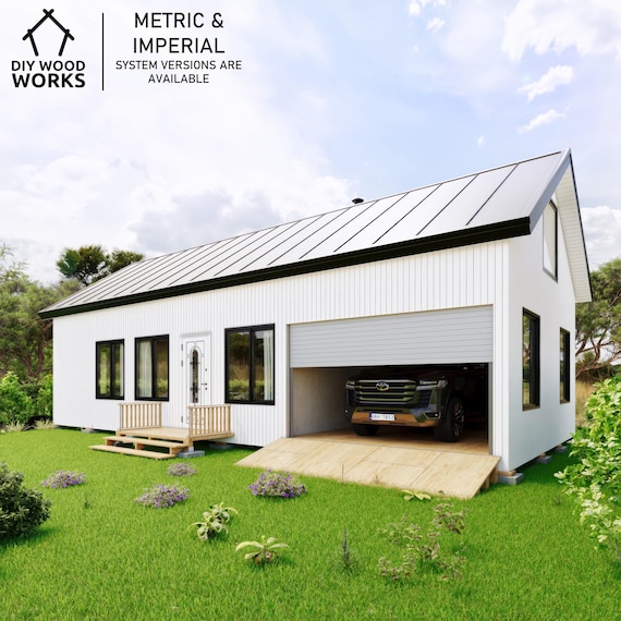 2-Bedroom Barndominium Plan: Modern DIY Cabin with Garage (Digital Download)