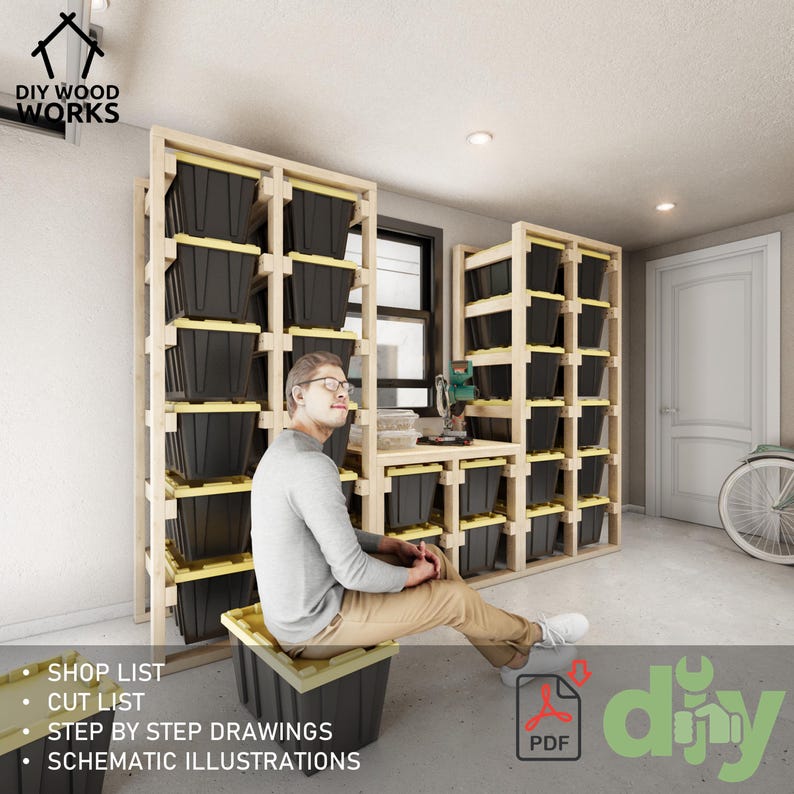 Bin Storage Drawing.pdf DIY Tote Rack Woodworking Plans - 27 Gallon Tote Bins (PDF Pattern) - Etsy