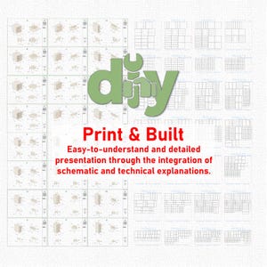 May include: A set of detailed diagrams and instructions for a DIY project. The diagrams are black and white and show the steps for building a project. The text "Print & Built" is in red and says "Easy-to-understand and detailed presentation through the integration of schematic and technical explanations."