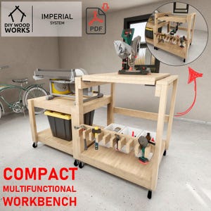 Ultimate flip top workbench | Space-Saving miter saw workbench & table saw workbench with outfeed table | DIY workbench plans