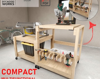 Flip Top Werkbank-Pläne: Platzsparende Gehrungssäge & Tischkreissäge (DIY Digital Download)