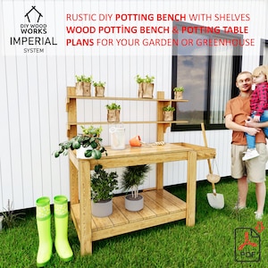 Rustic DIY potting bench with shelves | wood potting bench & potting table plans for your garden or greenhouse