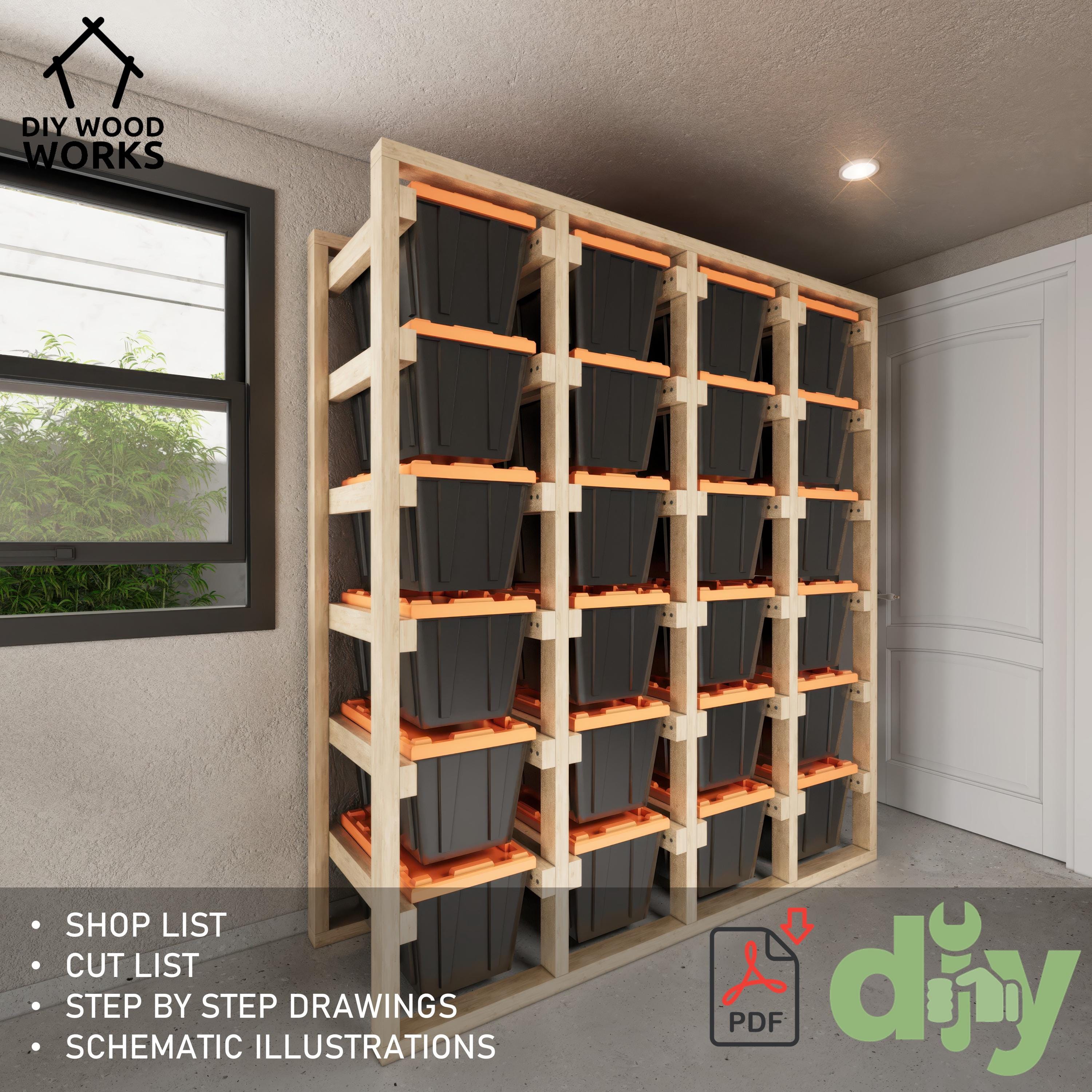 DIY 27 Gallon Tote Rack Plans - Woodworking Storage Solution (digital ...