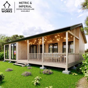 Modern Tiny House DIY-plan met ruime veranda – perfect voor een klein vakantiehuisje of een off-grid cabin