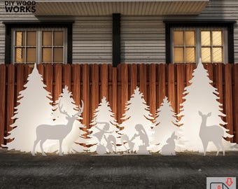 DIY Nativity Scene Outdoor Display: Reindeer & Christmas Tree Cutout (PDF)