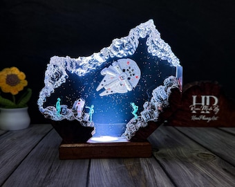 Sci-Fi Spaceship Resin Lamp – Alien Encounter Diorama, Cosmic LED Night Light, Space Art Decoration