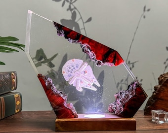 Space Night Light: Handmade Epoxy Resin Spaceship Lamp, Sci-Fi Table Lamp