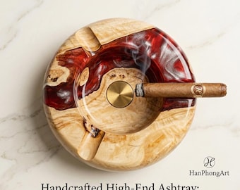Handmade Epoxy Wood Cigar Ashtray, Gift for Men