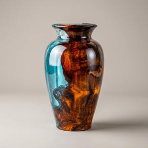 Handgemaakte bloemenvaas van epoxyhars: modern rustiek houtdecor blauw