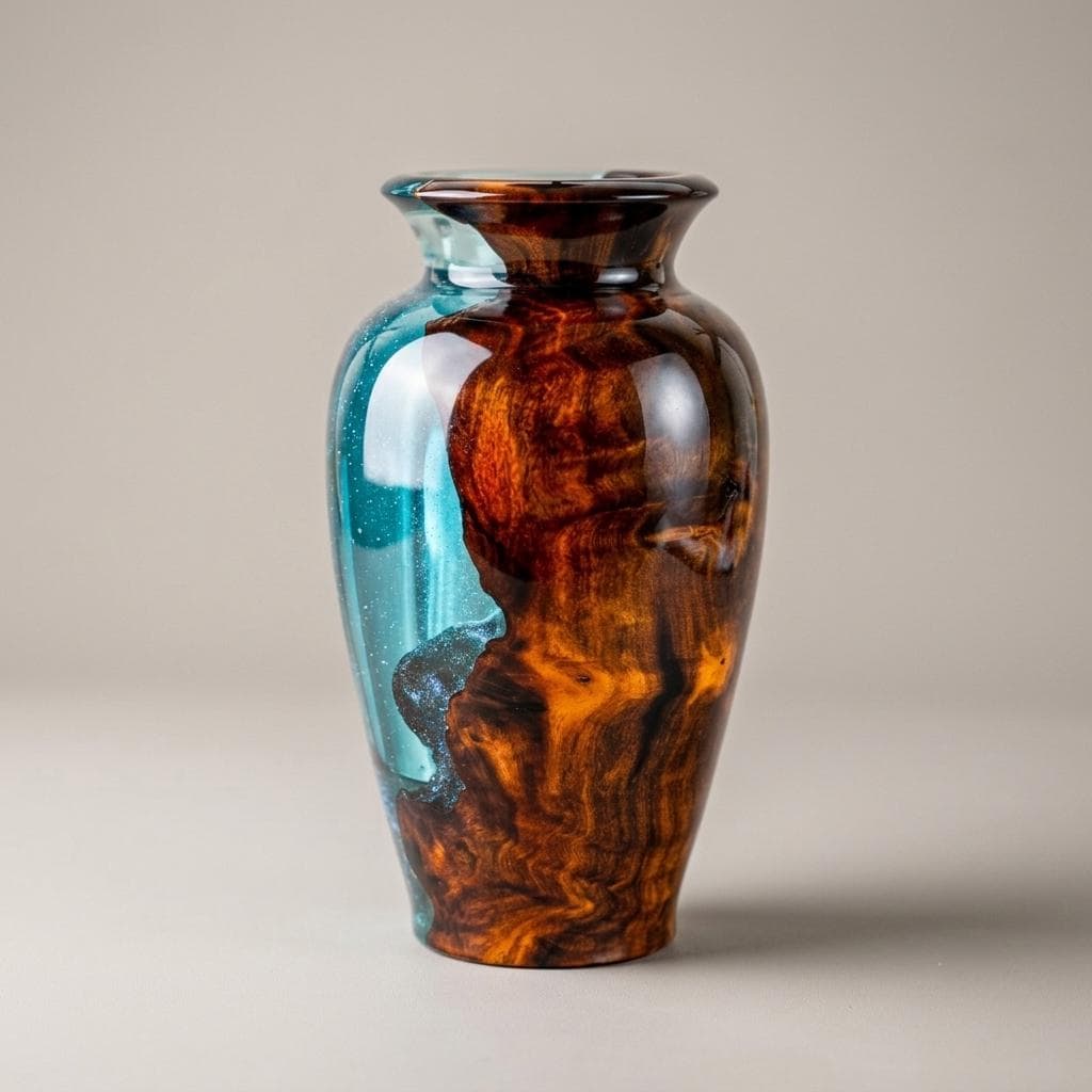 Handmade Epoxy Resin Flower Vase: Modern Rustic Wood Decor Blue