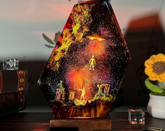 Alien Resin Lamp • UFO Abduction LED Light • Sci-Fi Home Decor • Handmade Cosmic Art Gift • Unique Space Night Light