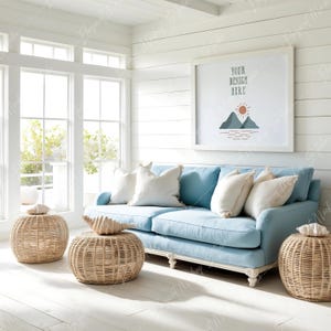 Picture of Coastal Living Room Wall Art Mockup: Beach House Horizontal Frame ...