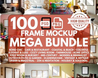 Frame Mockups Mega Bundle: 100 PSD & PNG, Wall Art Mockup Set, Artwork Display