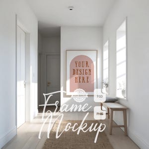 Hallway Frame Mockup Scandinavian Entryway Wall Art Mock Up Modern Interior Artwork Display Digital Print & Poster Mockup PSD PNG
