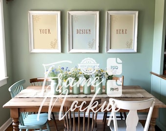 Farmhouse Wall Art Mockup: Vintage White Frame Print Poster Mockup (PSD & PNG)