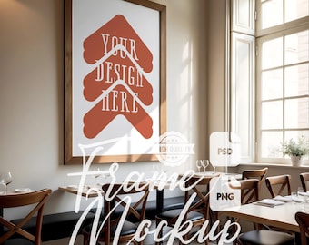 Cafe Wand Kunst Mockup: Restaurant Druck Poster Rahmen Mockup (PSD & PNG)