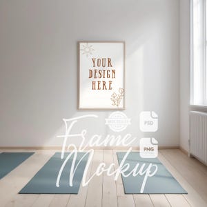 Yoga Raum Mockup Meditation Wellness Space Wand Kunst Mock Up Vertikaler Rahmen Kunstwerk Digitaldruck & Poster Mockup PSD PNG