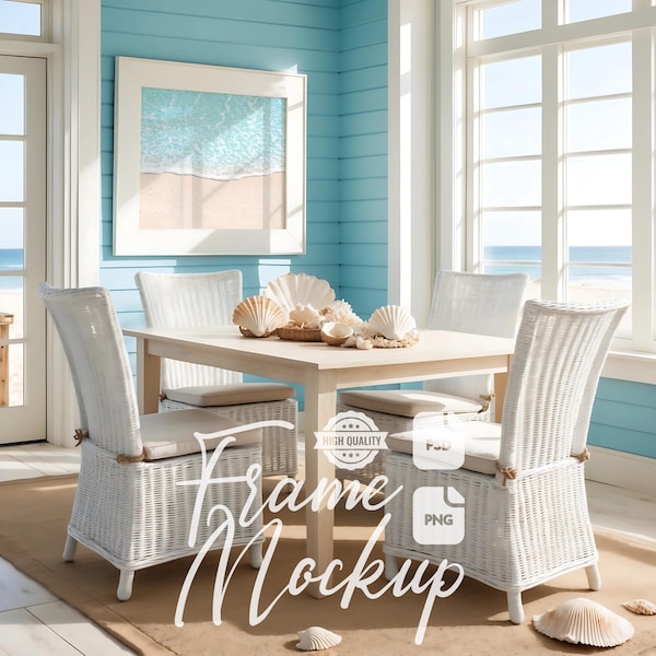 Coastal Wall Art Mockup: Beach House Horizontal Frame, 5x4 (PSD & PNG)