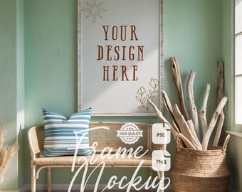 Boho Beach House Frame Mockup: Coastal Wall Art (PSD & PNG Digital Download 2x3 Ratio)