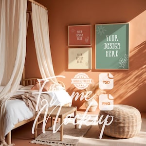 Bilderrahmen Mockup Set: Boho Interior Holzrahmen Galeriewand Kunstwerk (PSD)