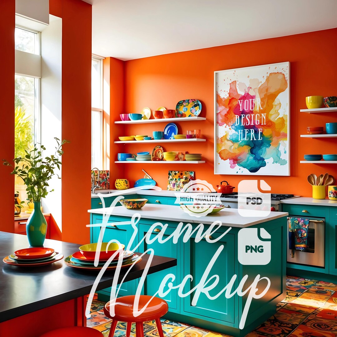 kitchen print - art for kitchen -colourful kitchen... Colorful Kitchen Wall Art Frame Mockup: Print Poster Mockup (PSD & PNG ...