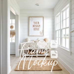 Beach House Entryway Frame Mock Up Beach House Mockup Coastal House Wooden Frame Stock Photo Digital Print & Poster Mockup PSD
