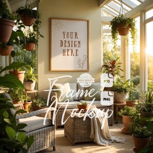 Von der Natur inspirierter Bilderrahmen Mockup: Zimmerpflanzen-Dekoration (PSD, PNG)