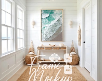 Coastal Entryway Frame Mockup: Beach House Wall Art Mockup, Print Poster Display (PSD, PNG)