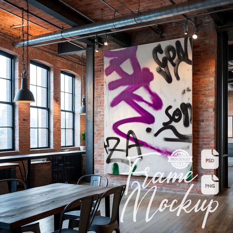 Canvasmodel: stedelijk decor kunst aan de grote muur, postermodel gedrukt (psd en png) afbeelding 3