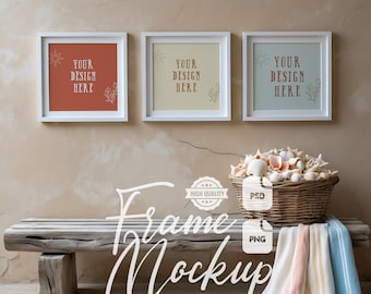 Coastal Frame Mockup Set: Beach House Wall Art Display (PSD & PNG Digital Download)