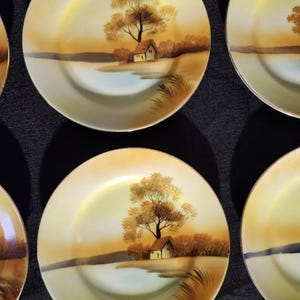 6x Vintage Noritake Tree in the Meadow 6 1/2&quot; Plates-Hand Painted-Japan VGC!